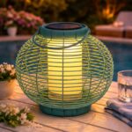 Solar Laterne Blau- Gartenlaterne mit Lichtsensor, LED Solarleuchte Outdoor