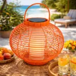Solar Laterne Orange, Gartenlaterne mit Lichtsensor, LED Solarleuchte Outdoor