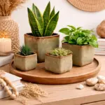 Keramik Blumentopf Taupe, moderner Übertopf quadratisch, Pflanztopf - 4 Größen