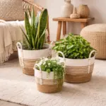 Pflanzkörbe Weiß, Blumentopf Seegras - 3er Set - Naturkörbe