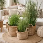 Rattan Korb Boho, Pflanzkorb mit Fransen, 3er Set, Naturkorb mit Folie