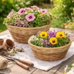 Pflanzkorb Weide 2er Set - Blumenschale Rattan, Landhaus Deko Garten