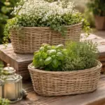 Rattan Pflanzkorb oval - Blumentopf Landhaus Stil, Garten Deko - 2 Größen