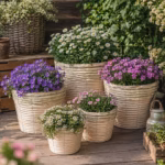 Pflanzkorb weiß antik, Blumentopf mit Folie, Gartentopf Landhaus Stil - 5 Größen