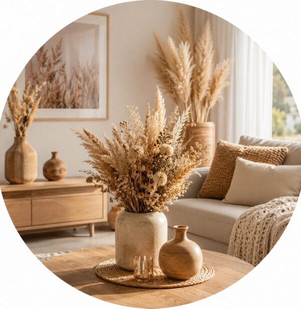 Natürliche Dekoration mit Trockenblumen im Wohnzimmer – Wohnideen für Haus und Garten