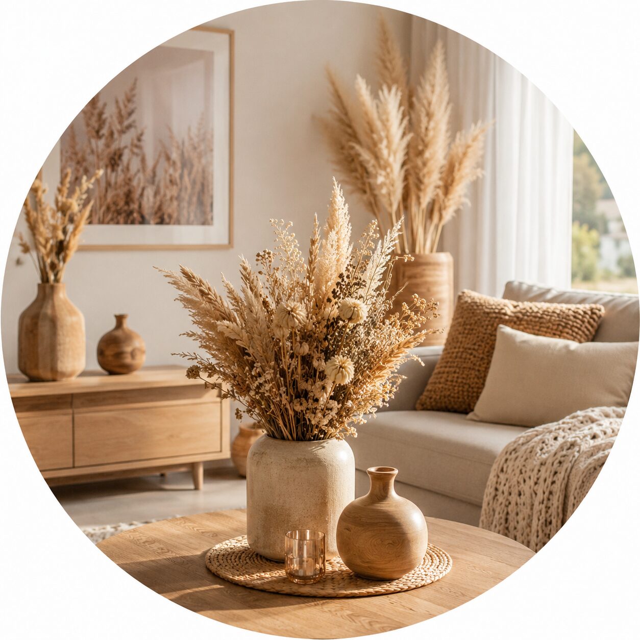 Natürliche Dekoration mit Trockenblumen im Wohnzimmer – Wohnideen für Haus und Garten