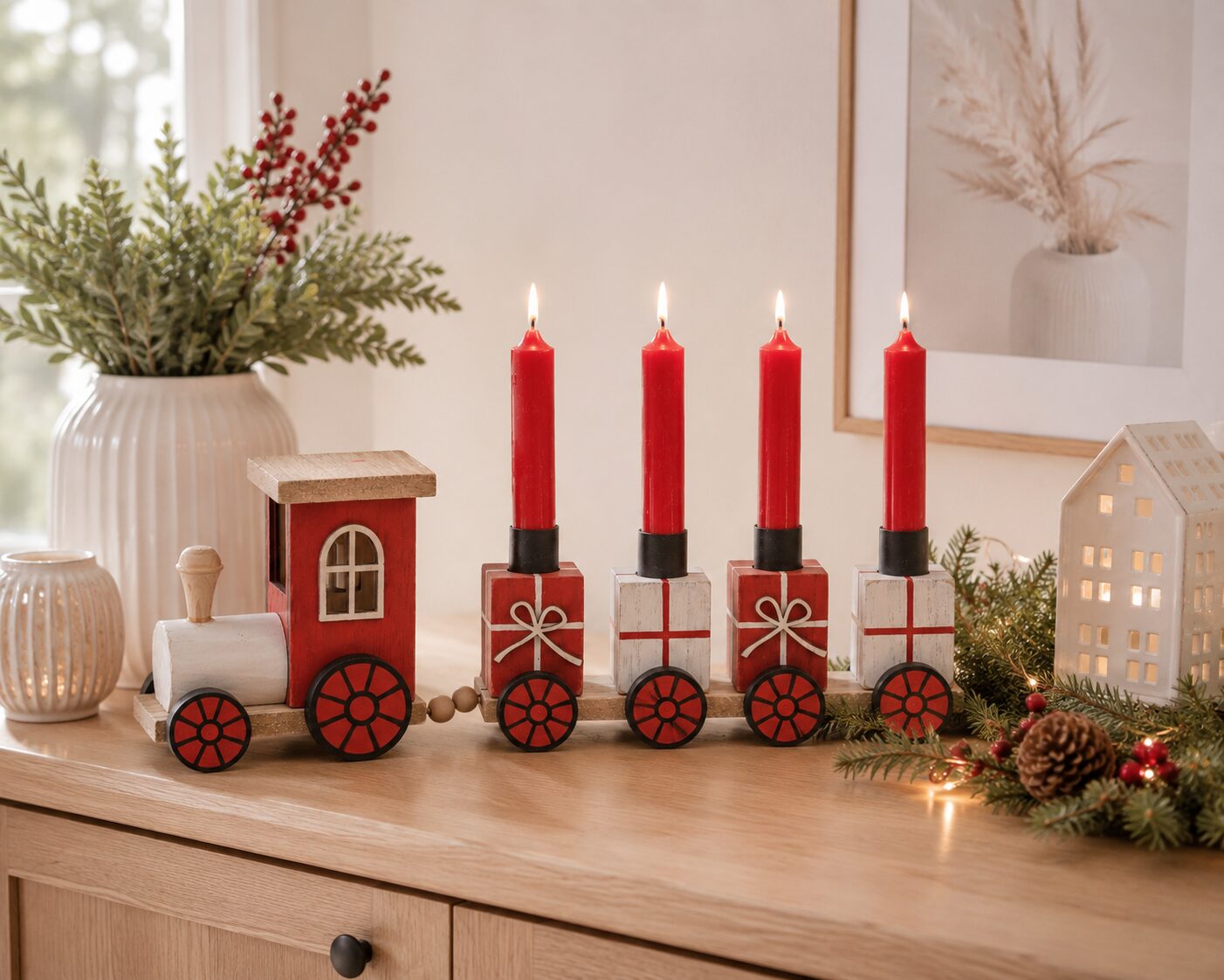 Weihnachtszug aus Holz Weihnachtszug aus Holz mit Kerzenhalter – Adventskerzenhalter für 4 Kerzen & Weihnachtsdeko – Bild 1