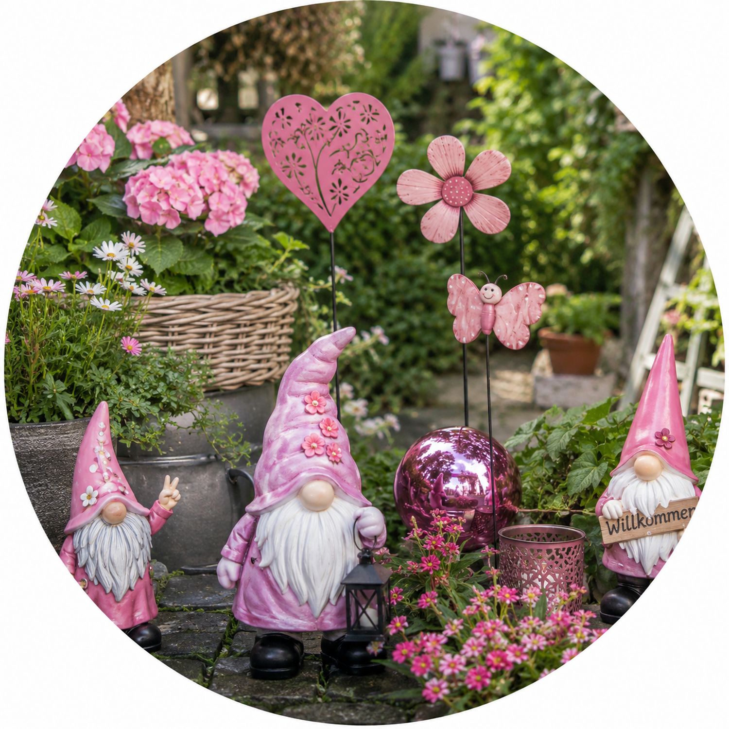 Dekorative Gartenaccessoires und Gartendekorationen für Terrasse, Balkon, Hauseingang und Blumenbeete.