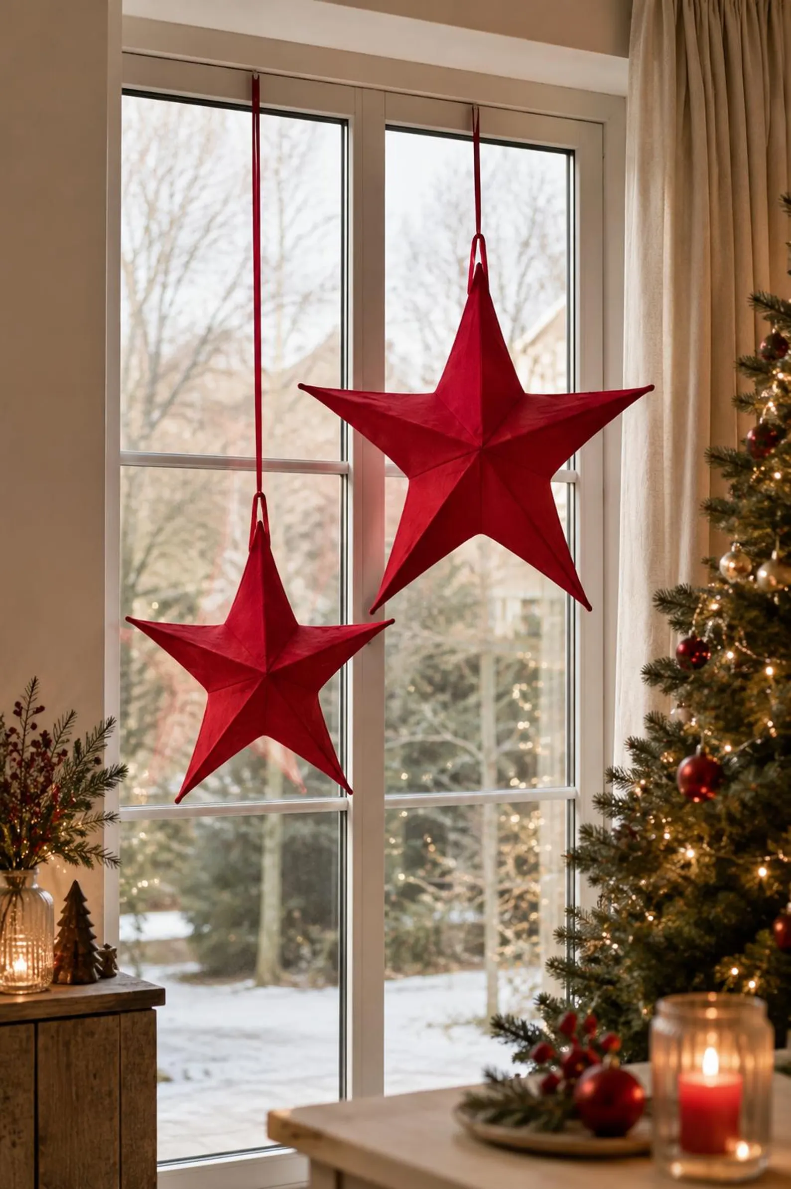 Weihnachtsstern zum Aufhängen Weihnachtsstern Samt Dunkelrot – Klappbarer Deko Stern für Fenster & Weihnachtsdeko – Bild 1