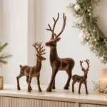 Deko Hirsch Samt Braun – beflockte Weihnachtsfigur in 3 Größen