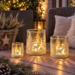 Windlicht Wald Metall Creme – Teelichthalter mit Kerzenglas & Hirsch Motiv | Weihnachtsdeko Landhaus