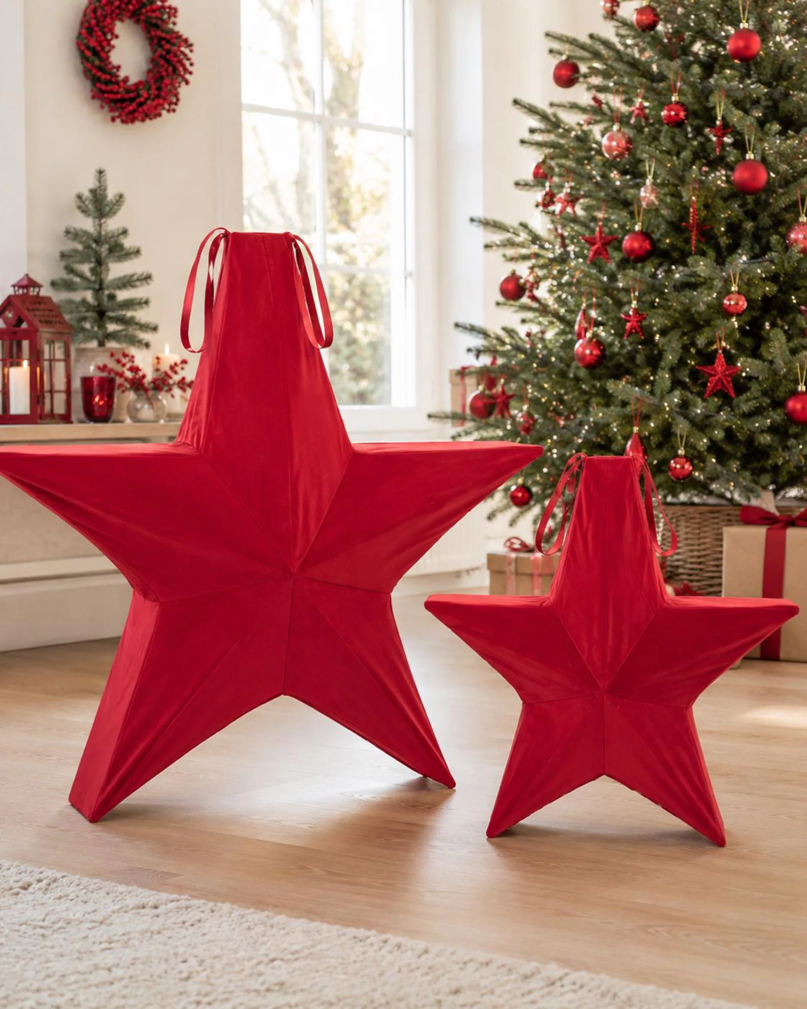 Weihnachtsstern Aufsteller Deko Stern Samt – Weihnachtsstern Aufsteller klappbar, Adventsdeko, Weihnachtsdeko, 2 Größen – Bild 1