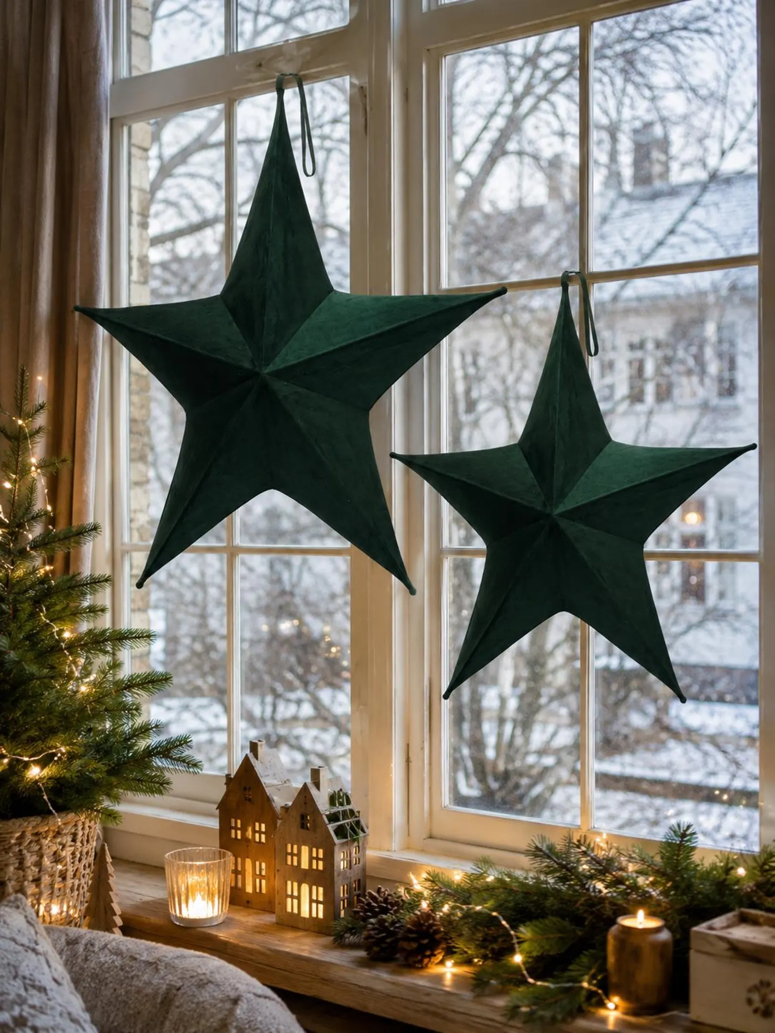 Weihnachtsstern zum Aufhängen Weihnachtsstern Samt Grün – Klappbarer Deko Stern für Fenster & Weihnachtsdeko – Bild 1