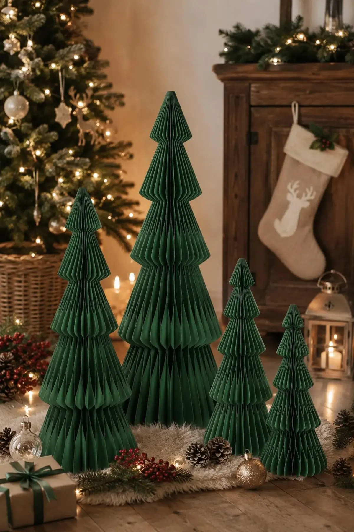 Papier Weihnachtsbaum Grün – Faltbarer Dekobaum mit Magnet, nachhaltige Weihnachtsdeko, 4 Größen