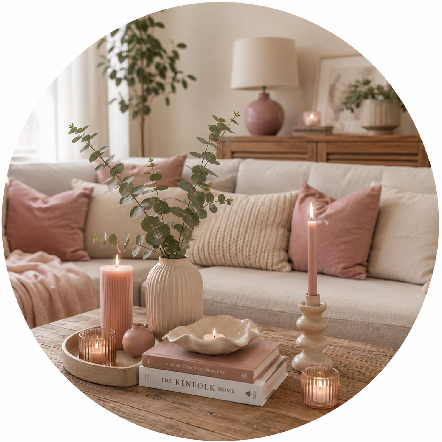 Moderne Wohndekoration im Boho- und Landhausstil mit natürlichen Materialien für ein gemütliches Zuhause.