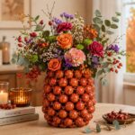 Keramikvase mit Hagebutten – Dekovase in Rot-Orange, 24 × 29 cm