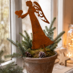 Metall Gartenstecker Engel Rost – Weihnachtsdeko für Garten, Blumentopf & Blumenbeet | 44 cm
