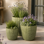Blumentopf Grün gerillt – Moderner Pflanztopf & Übertopf für Garten, Balkon und Terrasse – 3 Größen