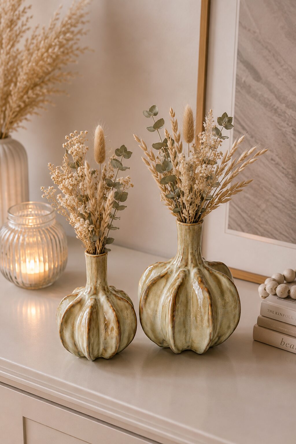 Keramikvase Creme-Beige Keramik Blumenvase für Trockenblumen – Moderne Deko Vase in Creme-Beige | 2 Größen – Bild 1