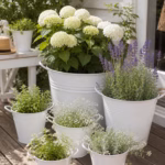 Zinkeimer Blumentopf Weiß – Metall Pflanztopf mit Griffen, Übertopf für Garten & Terrasse | 5 Größen