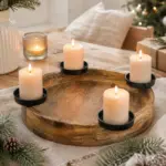 Adventskranz Holz – Adventsteller mit 4 Kerzenhaltern für Weihnachten | Moderne Adventsdeko | 2 Varianten
