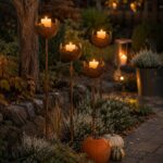 Metall Gartenstecker Rost mit Flammenschale – Gartenfackel & Kerzenhalter für Garten und Terrasse