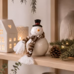 Deko Schneemann aus Keramik mit Strickschal und Zylinder – Weihnachtsdeko - 16 cm