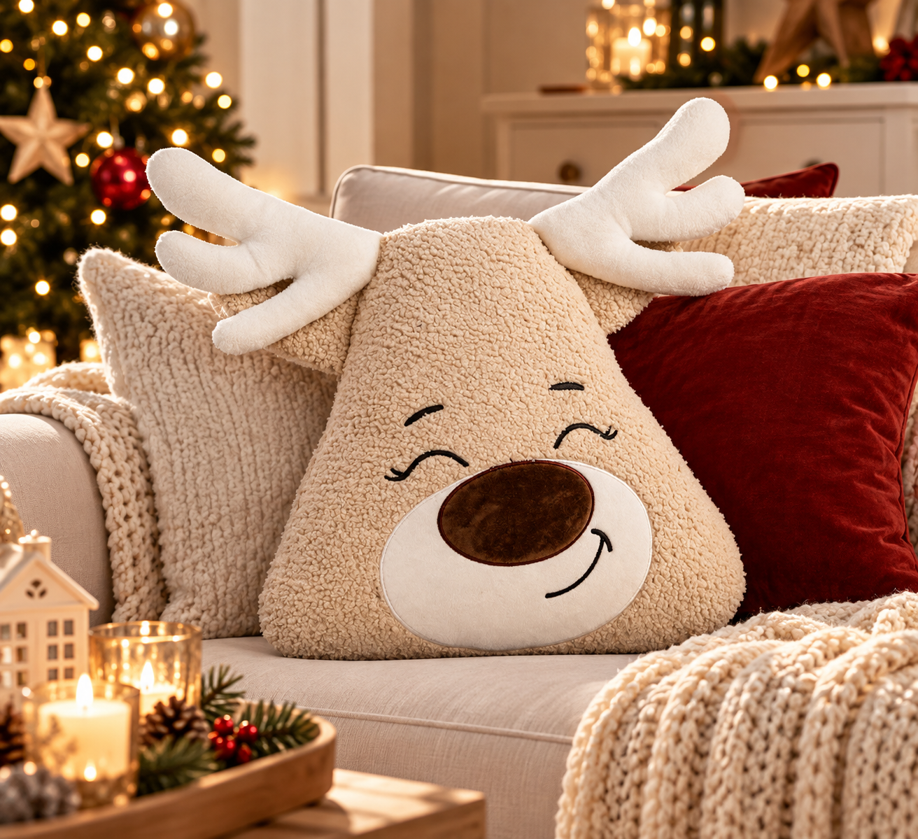 Elch Kissen Elch Kissen, Weihnachtsdeko Wohnzimmer, Weihnachtskissen - 36×35 cm – Bild 1