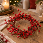 Beerenkranz Rot 26 cm, Weihnachtskranz künstlich, Herbstdeko - 26cm