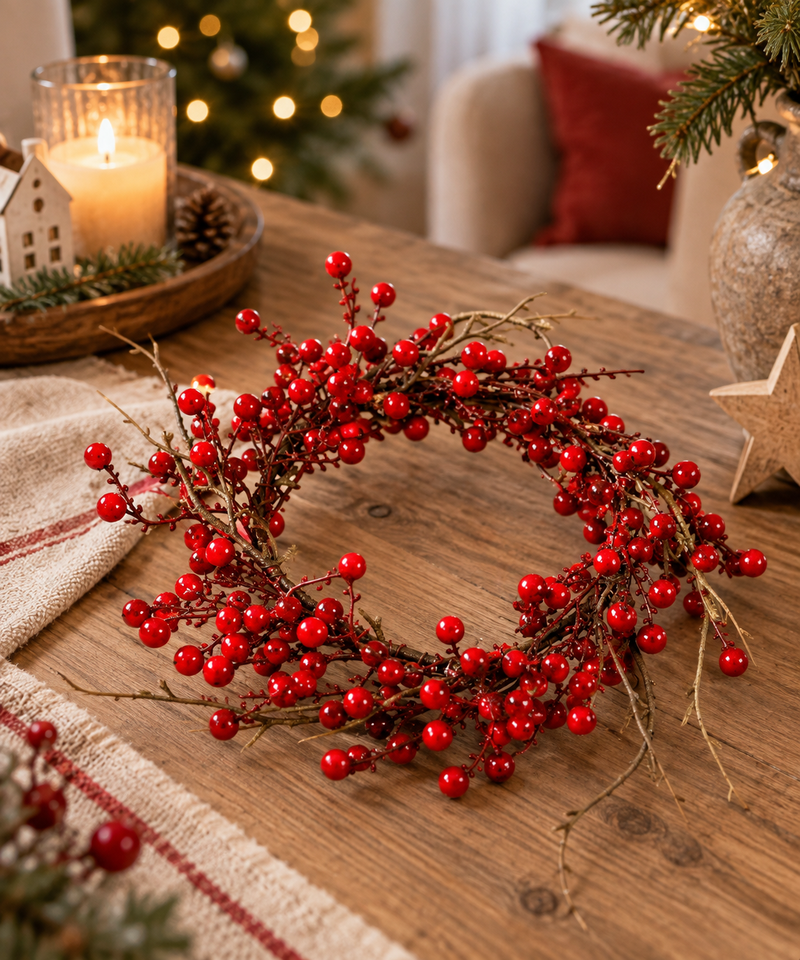 Beerenkranz Rot Beerenkranz Rot 26 cm, Weihnachtskranz künstlich, Herbstdeko - 26cm – Bild 1