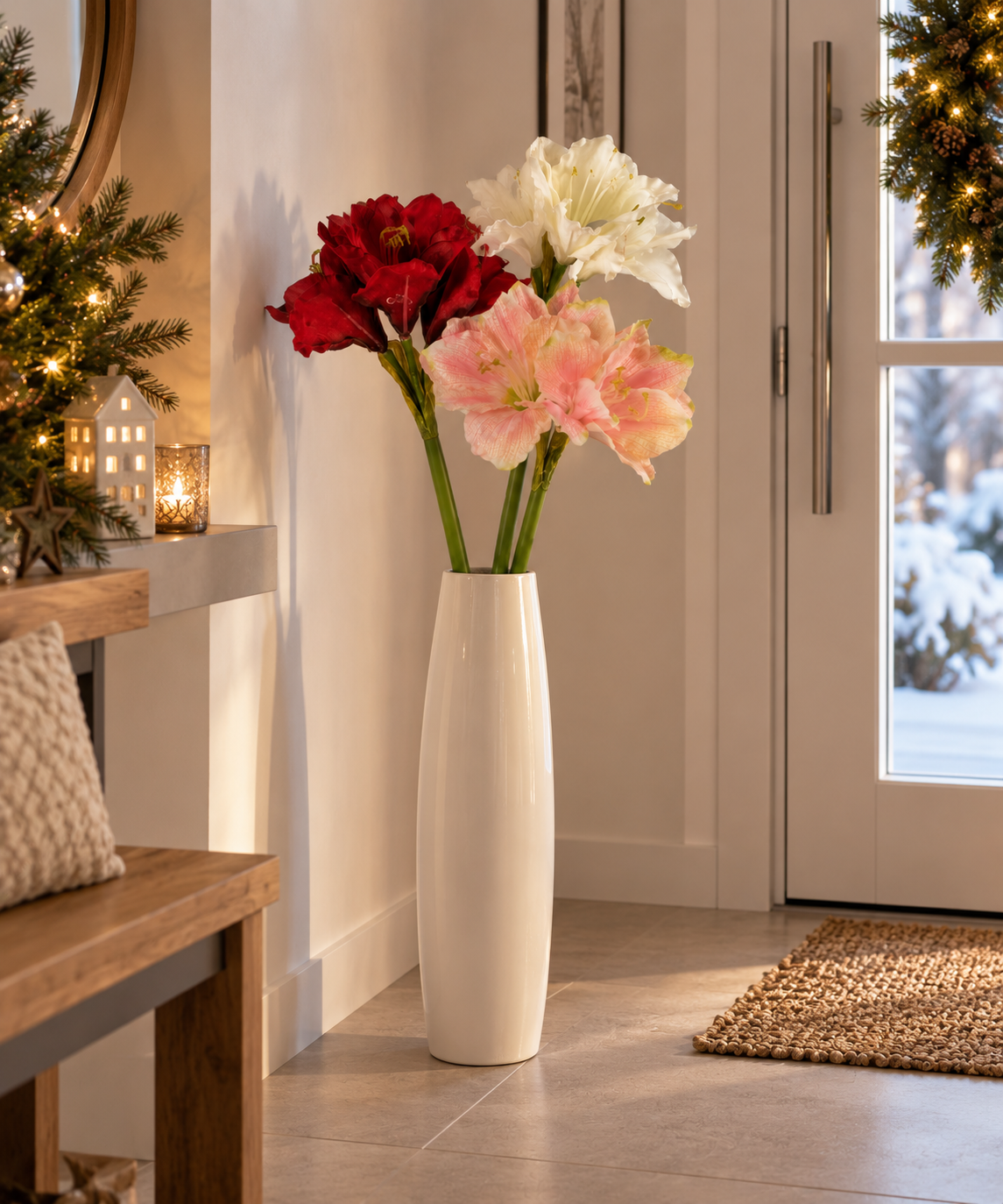 Künstliche Amaryllis, Kunstblume Weihnachten, Weihnachtsblume - 63 cm