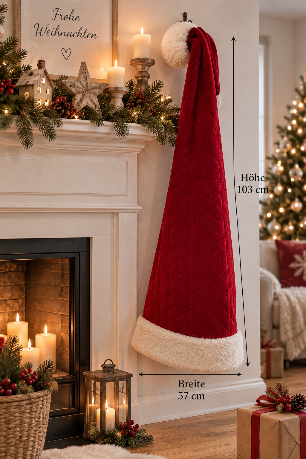 XL Weihnachtsmütze, große Nikolausmütze Rot Weiß – Weihnachtsdeko XXL - 103cm
