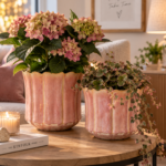Blumentopf Rosa -Übertopf Keramik, Pflanztopf mit gewelltem Rand - 4 Größen