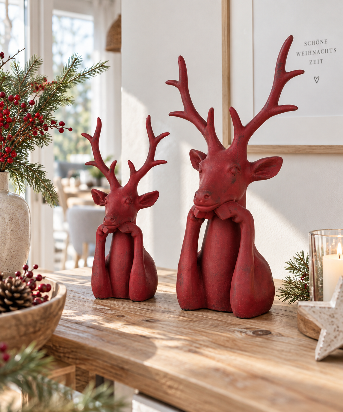 Hirsch Figur Rot Hirsch Figur Rot Weihnachtsdeko, Deko Hirsch Weihnachtsfigur, Elch Figur - 2 Größen – Bild 1