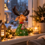 Rentier Deko Metall, Weihnachtsdeko Rentier mit Schal - 28cm