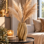 Goldene 3D Keramik Vase mit geschwungener strukturierter Oberfläche