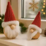 Weihnachtswichtel aus Holz mit roter Strickmütze – Dekorative Weihnachtsmann - 17cm