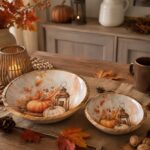 Herbstliche Holzschale mit Kürbis- und Laternenmotiv – 2 Größen