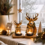 Teelichthalter Hirsch mit Glas – Weihnachtsdeko auf Holzsockel