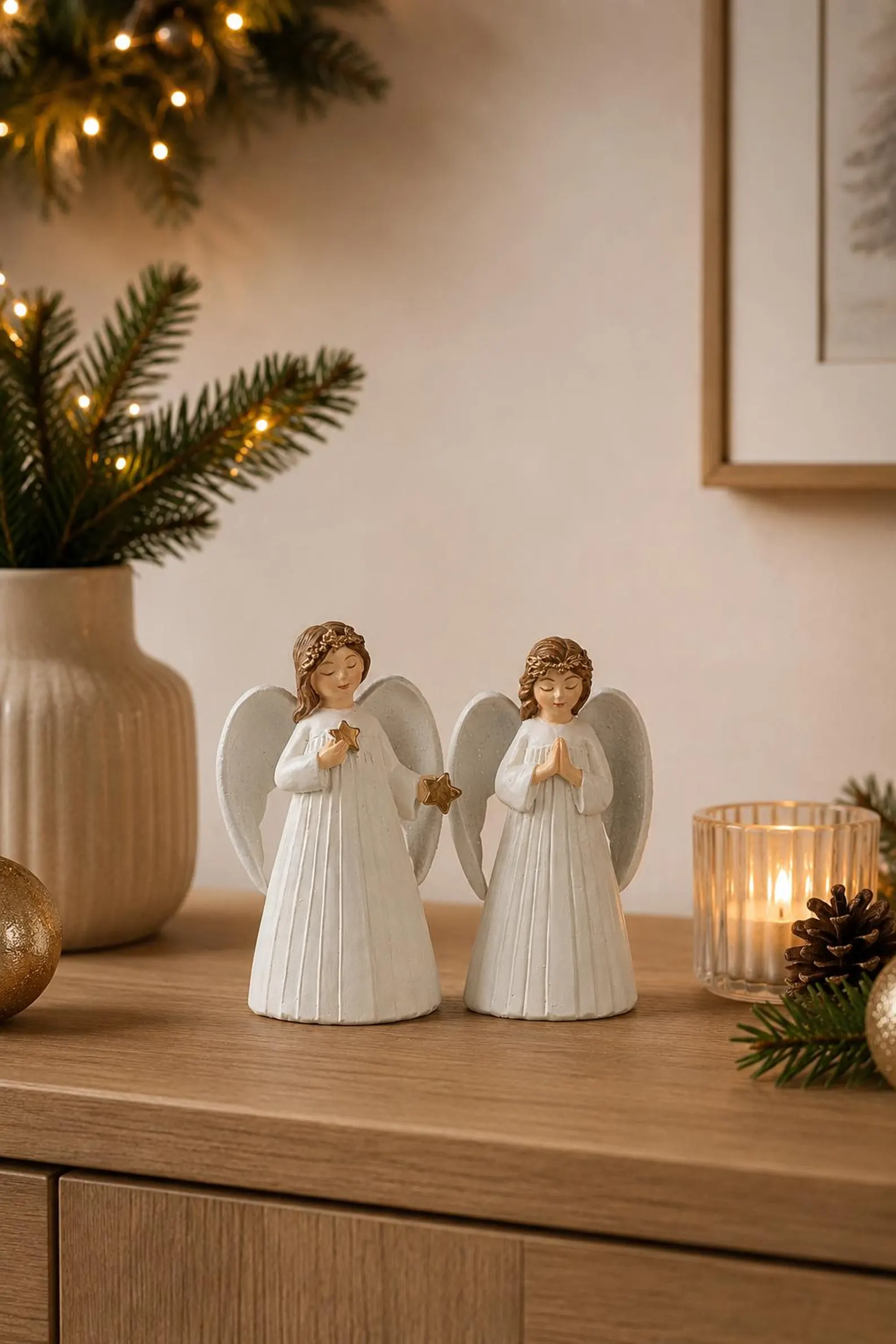 Weihnachtsengel Weihnachtsengel Weiß-Gold – Dekofigur mit Flügeln - 2 Varianten – Bild 1