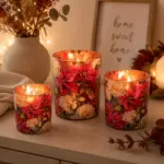 Windlicht Glas mit Weihnachtsstern-Motiv - 3 Größen