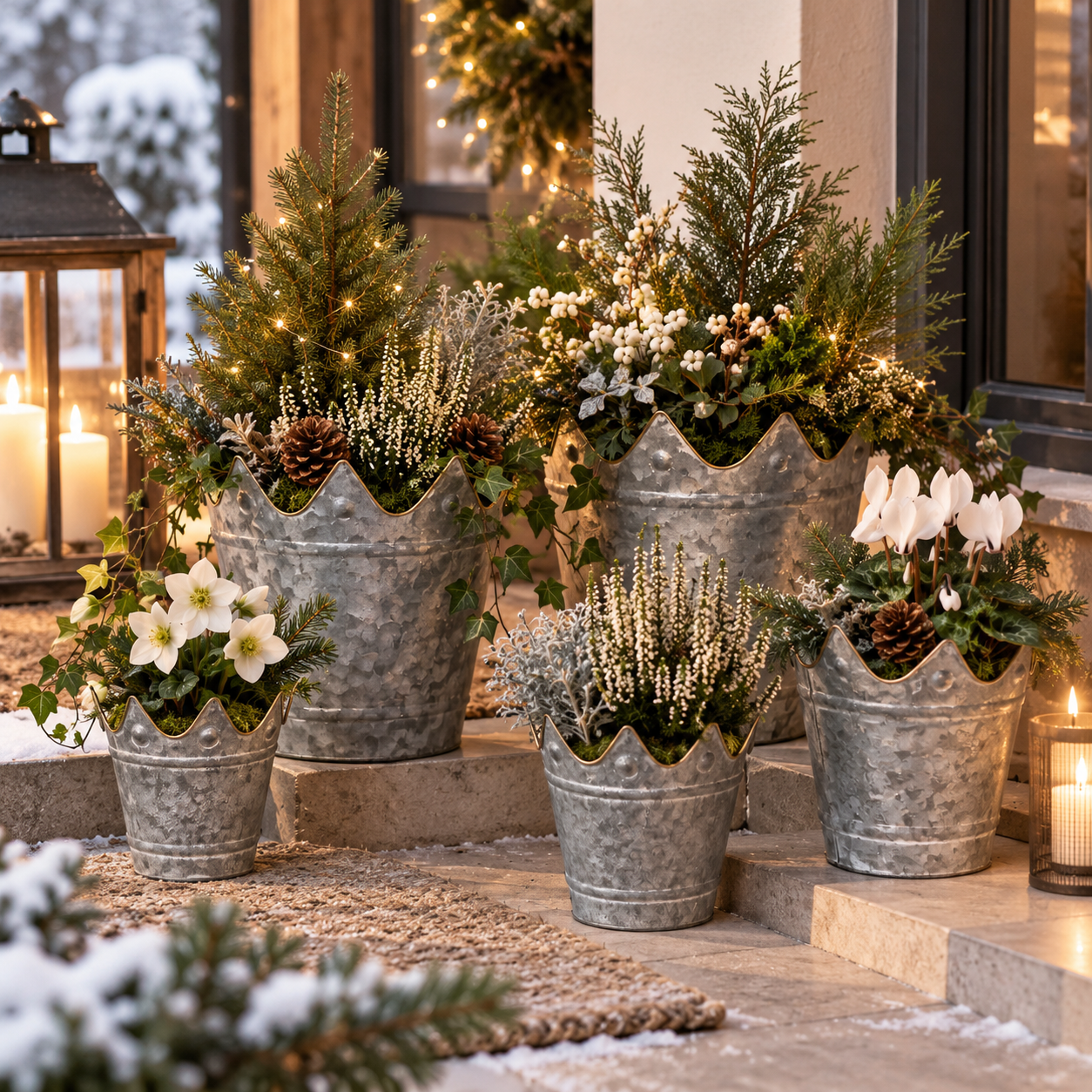 Zinktopf Krone Zink Kronentopf in Grau antik mit goldenem Rand als dekorativer Blumentopf für Weihnachten