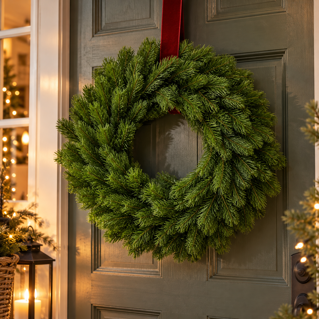 Edeltannenkranz Künstlicher grüner Weihnachtskranz in Edeltannen-Optik mit dicht angeordneten Tannenzweigen, als Adventskranz und Winterdekoration.