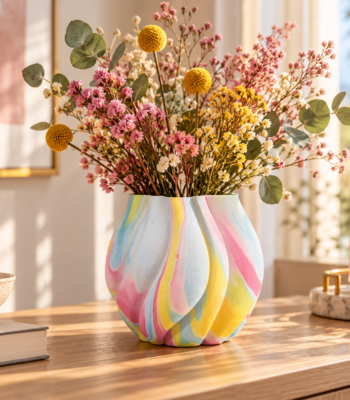 Bunte 3D Keramik Vase im Rainbow Design mit gedrehter Struktur 24 x 22 cm