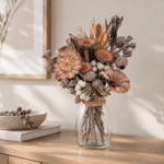 Trockenblumenstrauß Wintertraum mit Glasvase - Exotenstrauß gefrostet